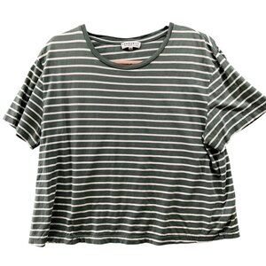 Community 100% Organic Cotton T Shirt Womens M Sage Green White Stripe Cropped